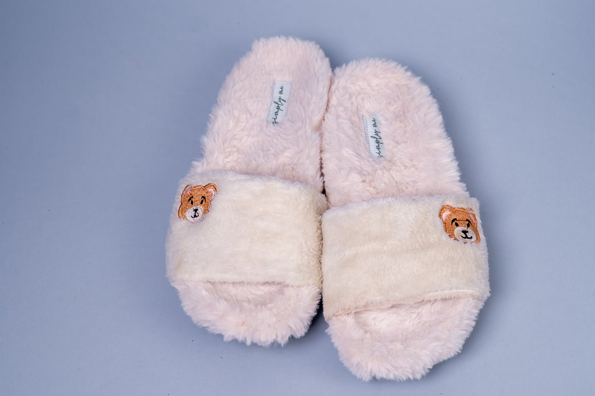 Bear Patch White Slippers