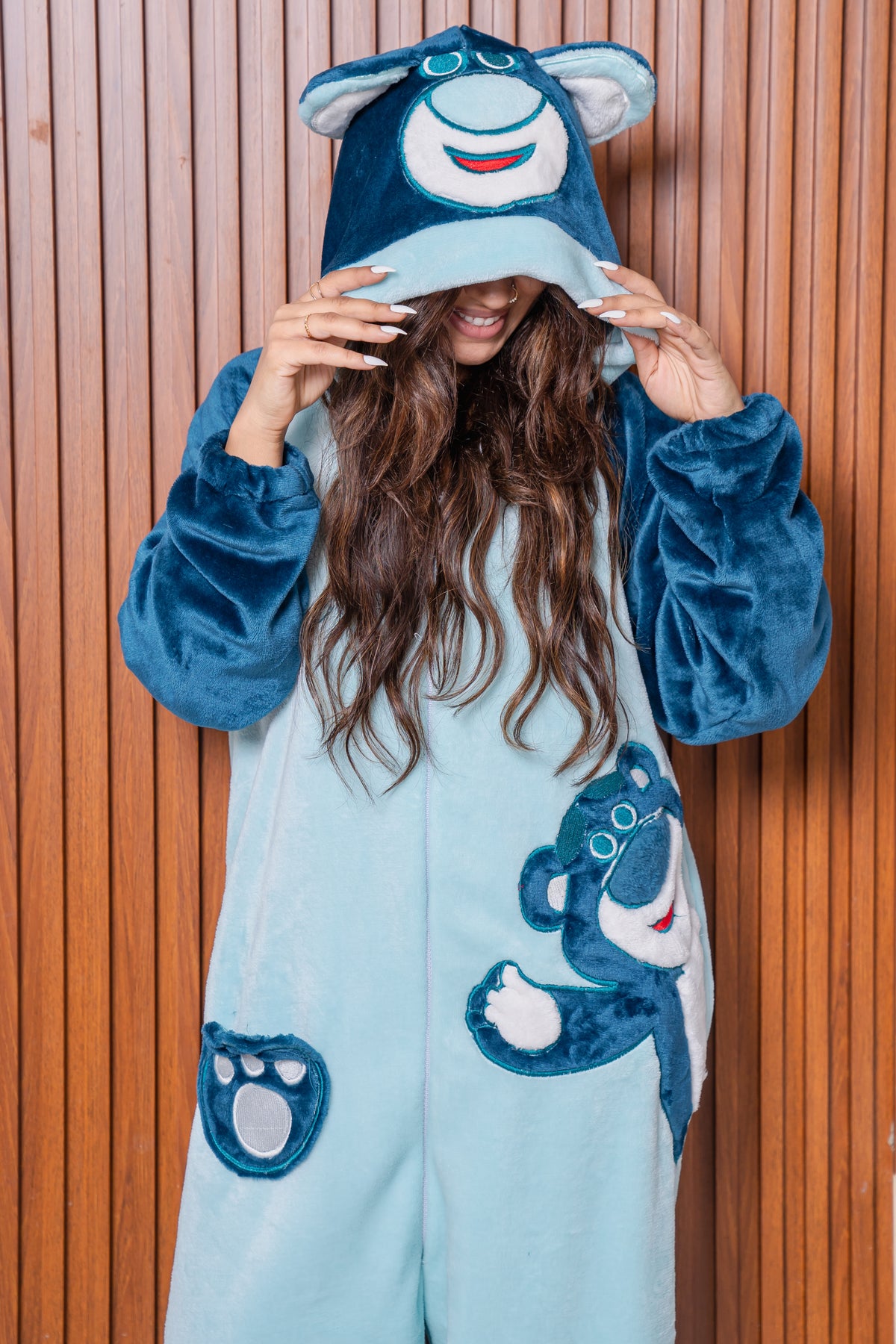 Bear Snuggle onesie (aqua with indigo)