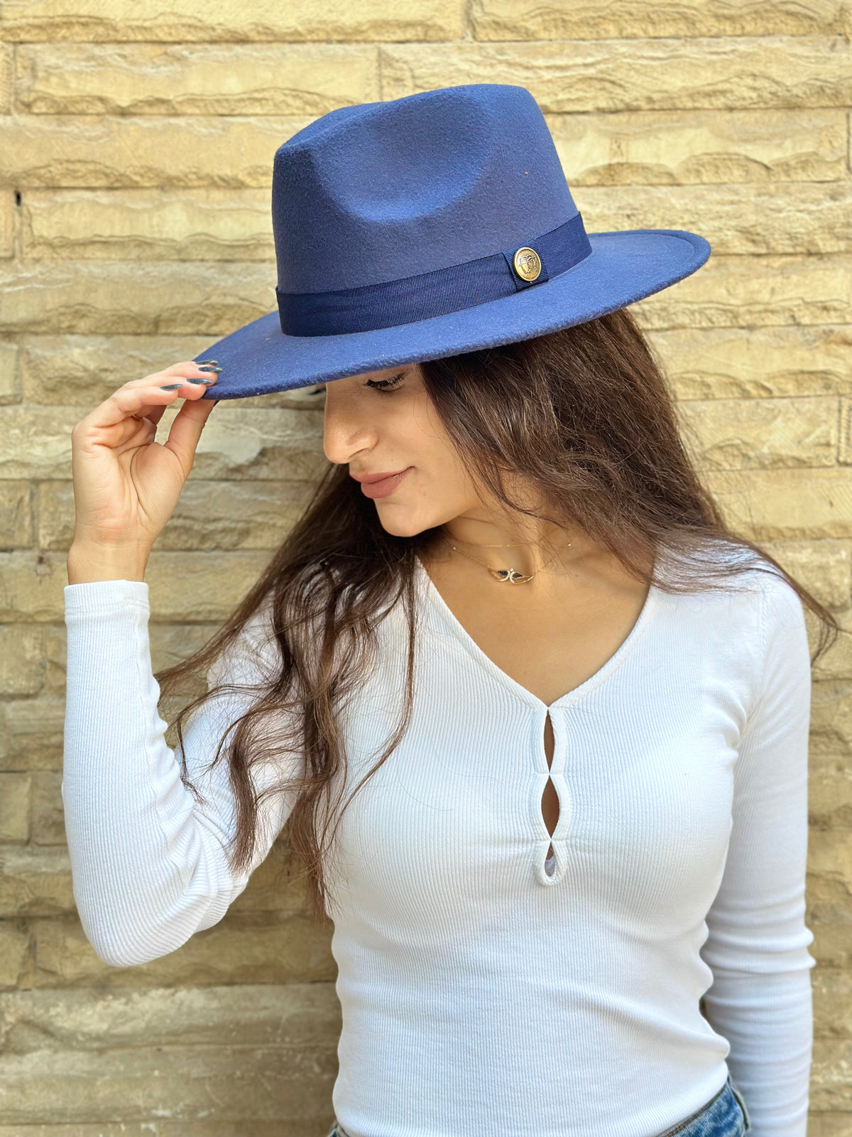 Plain Navy Blue Fedora Hat