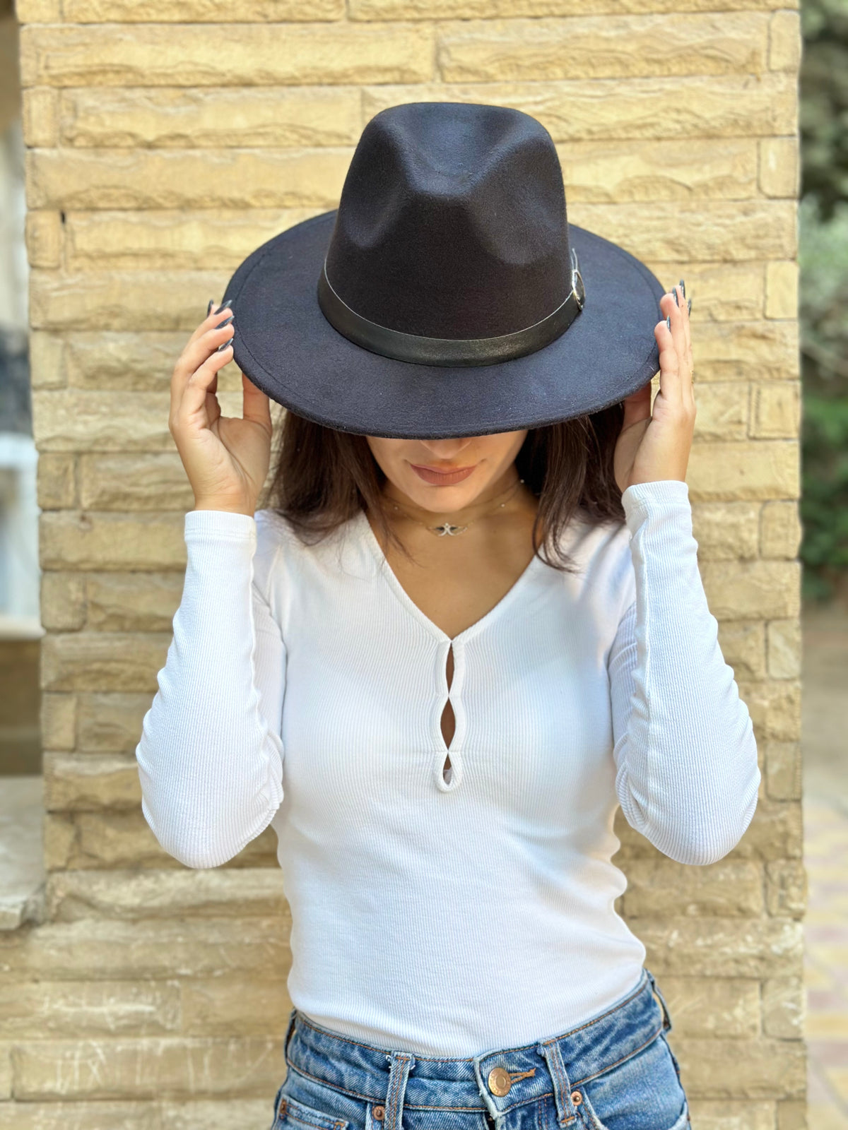 Black Fedora Hat with removable accessory