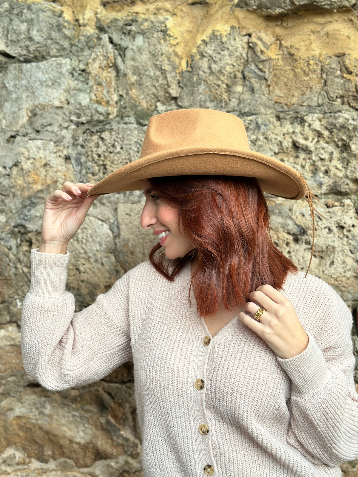 Cowboy Beige Fedora Hat with removable accessory