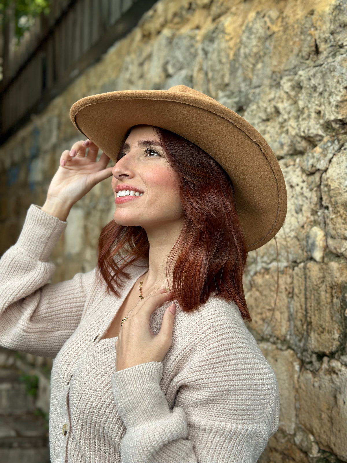 Cowboy Beige Fedora Hat with removable accessory